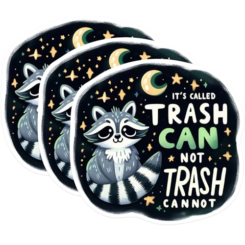 (3 Pack) Funny Raccoon Decals - Trash Can Not Trash Cannot - Laptop Decals - 3 Inches On Longest Side - Easy Peel & Apply - Made in USA - 3MCS0535
