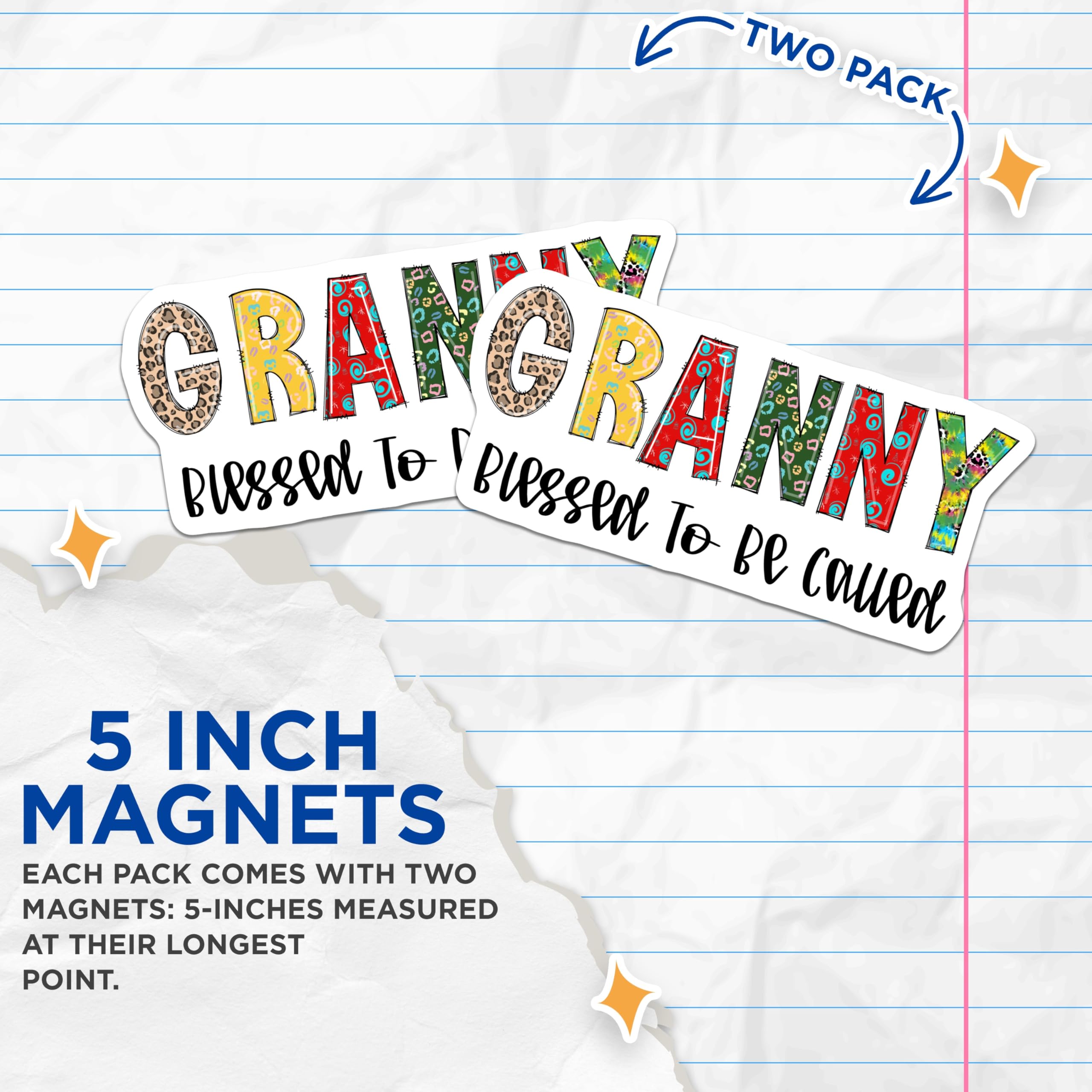 (2 Pack) Granny Blessed Magnets - Colorful Granny - Grandmother Accessory - 5" On Longest Side - Premium Magnet - for Cars, Refrigerators, Toolboxes, Lockers - Made in USA - MAG15487