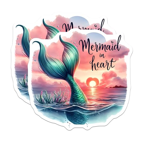 (2 Pack) Mermaid in Heart Magnets Magnets - Fantasy Art - Tropical Ocean Scene - 5" On Longest Side - Made in USA - Sticks to Refrigerators & Metal Surfaces - MAG9307