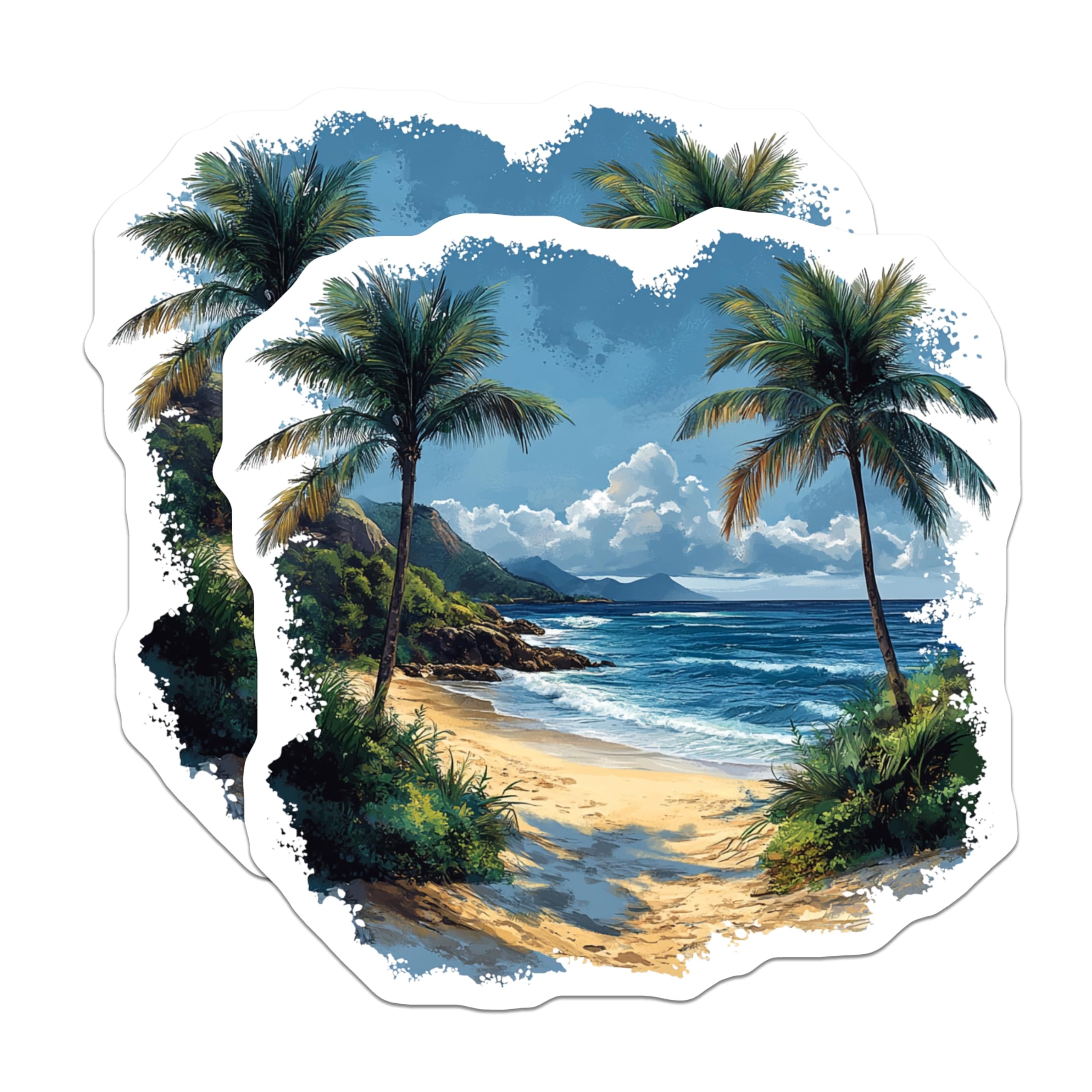 (2 Pack) Tropical Beach Magnets - Palm Tree Ocean Scene - Coastal Home Decor - Vacation Souvenir - 5 Inches On Longest Side - Thick Durable Magnet - Made in USA - MAG26151