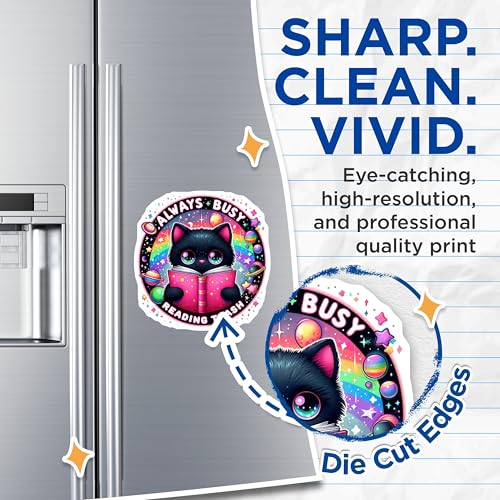 (2 Pack) Always Busy Reading Trash Magnets - Cute Cat Holding Book - Space Rainbow Ative Magnets - 5" On Longest Side - for Cars, Fridges, Toolboxes - Made in USA - MAG4599