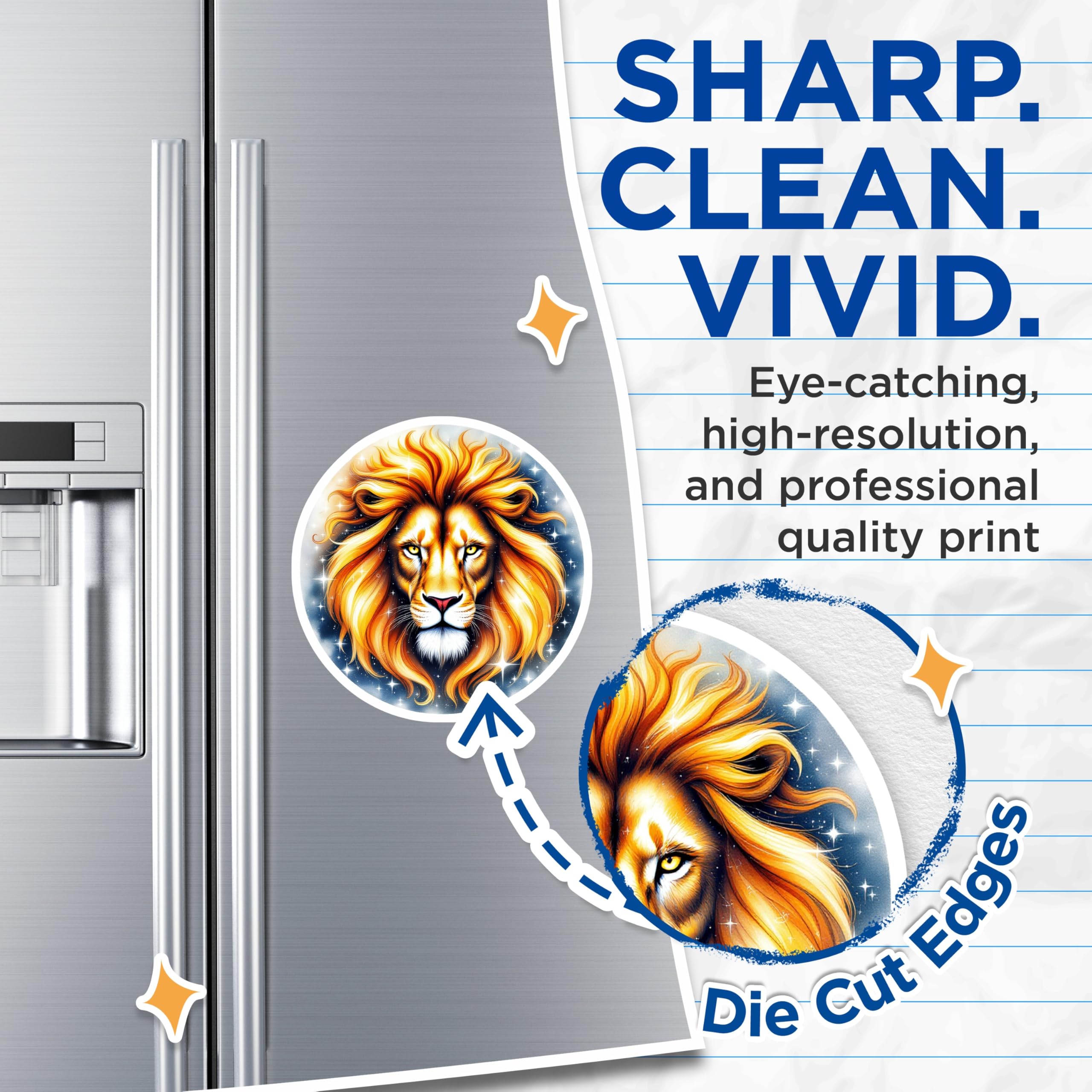 (2 Pack) Lion Art Magnets - Zodiac Sign Decor - Majestic Animal Fridge Embellishments - 5" On Longest Side - Premium Magnet - for Cars, Refrigerators, Toolboxes, Lockers - Made in USA - MAG16316