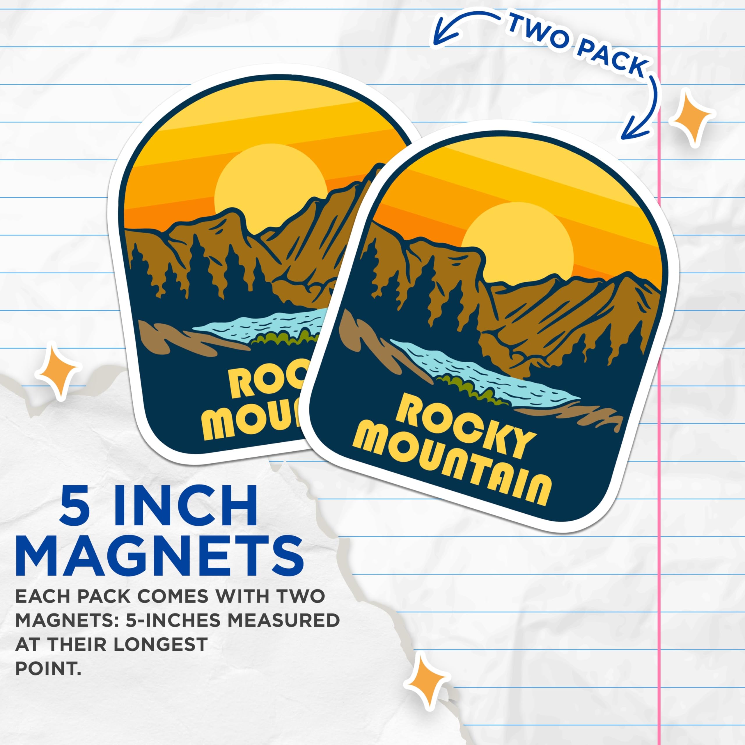 (2 Pack) Rocky Mountain Magnets - Nature Scene Magnets - Landscape Refrigerator Decor - 5" On Longest Side - Premium Magnet - for Cars, Refrigerators, Toolboxes, Lockers - Made in USA - MAG18978