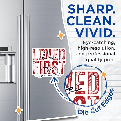 (2 Pack) Loved He First Us Magnets - Inspirational Quote Magnets - Christian Verse Magnets - 5" On Longest Side - for Cars, Refrigerators, Toolboxes, Lockers - Made in USA BMCS3110