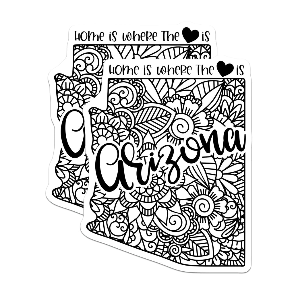 (2 Pack) Arizona State Outline Stickers - Home is Where The Heart is - Floral Design - 5" On Longest Side - Sticks to Smooth Flat Surfaces - Made in USA - BMCS9090