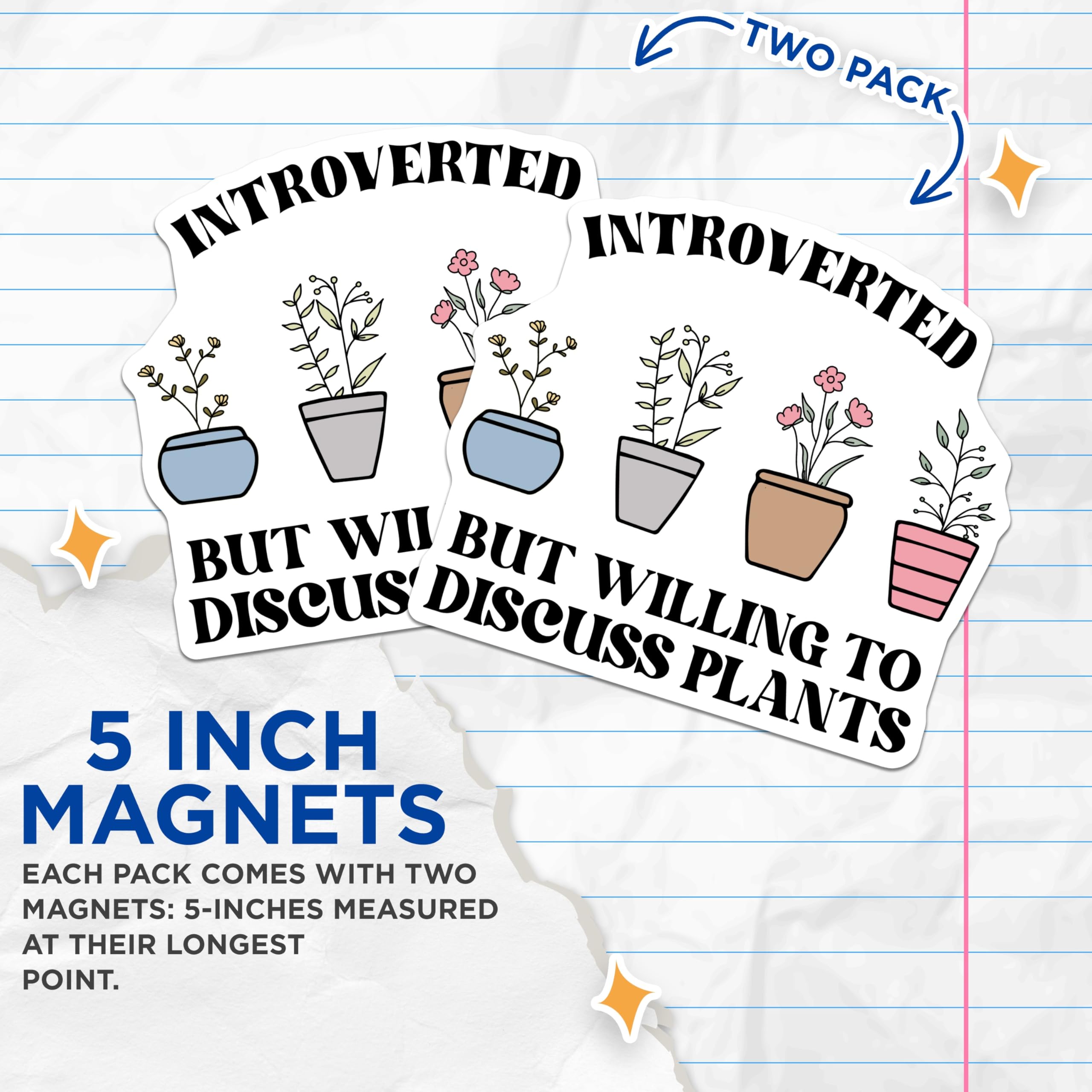 (2 Pack) Introverted Plant Lover Magnets - Botanical Decor - Quirky Fridge Magnets - 5" On Longest Side - Premium Magnet - for Cars, Refrigerators, Toolboxes, Lockers - Made in USA - MAG17566