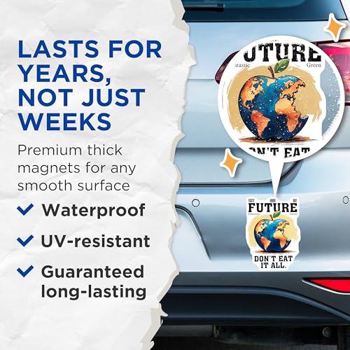 (2 Pack) Taste Good But Future Magnets - Inspirational World Quote - Eco Awareness Decor - 5" On Longest Side - for Cars, Fridges, Toolboxes - Made in USA - MAG7688