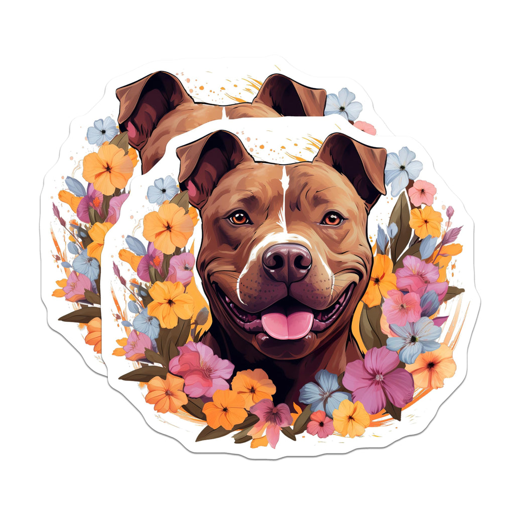 (2 Pack) Floral Pitbull Magnets - Happy Dog Lover Decor - Pet Parent Fridge Magnet Animal Art - 5 Inches On Longest Side - Thick Durable Magnet - Made in USA - MAG27464