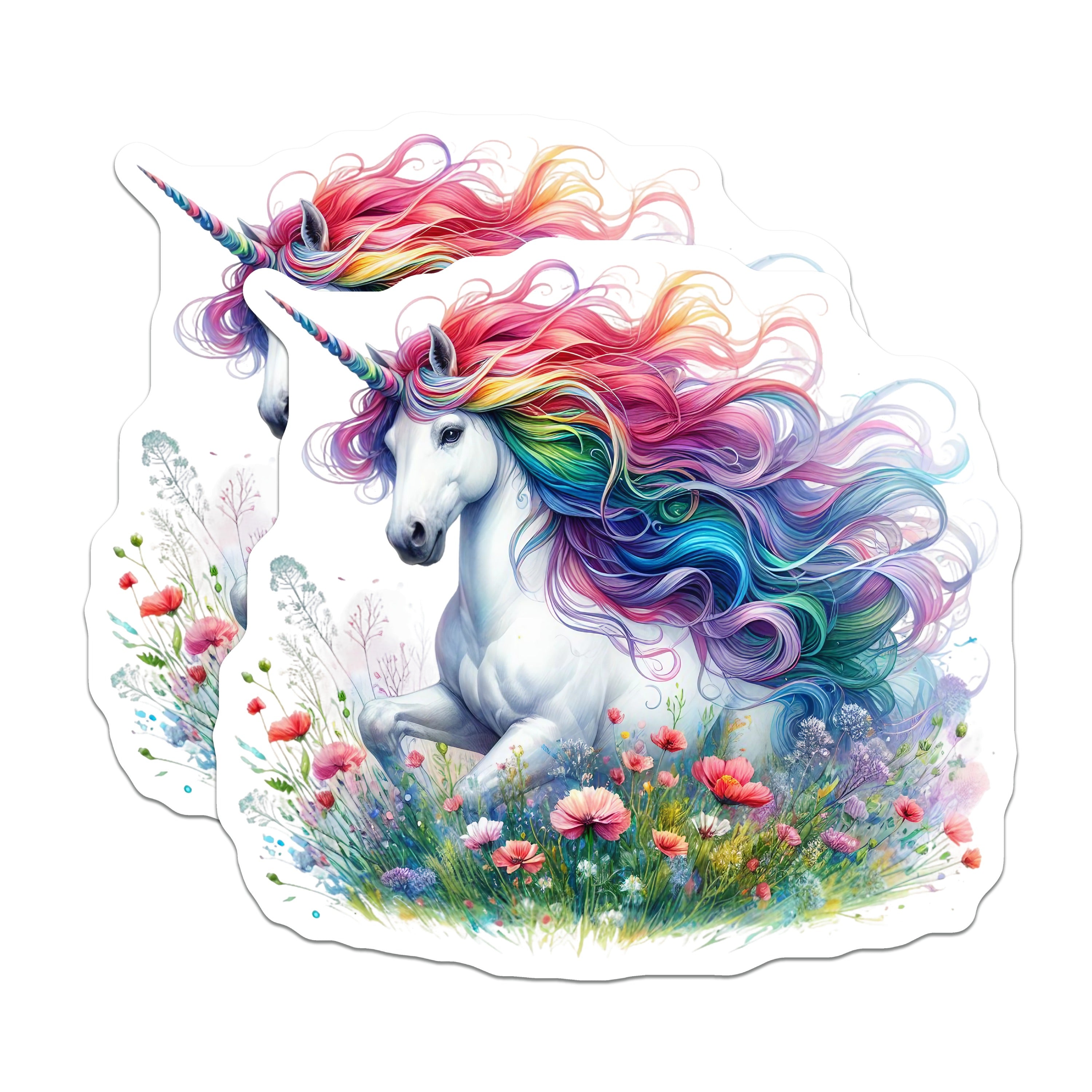 (2 Pack) Rainbow Unicorn Magnets - Magical Creature Decor - Whimsical Floral Fantasy Refrigerator Magnets - 5 Inches On Longest Side - Thick Durable Magnet - Made in USA - MAG36473