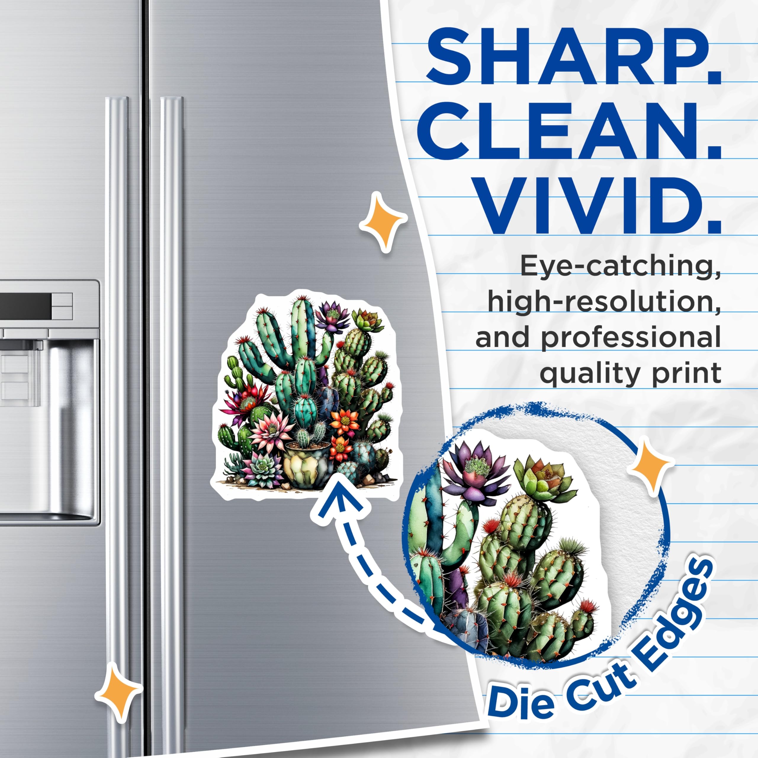 (2 Pack) Watercolor Cactus Magnets - Floral Succulent - Botanical Fridge Art - 5" On Longest Side - Premium Magnet - for Cars, Refrigerators, Toolboxes, Lockers - Made in USA - MAG14769