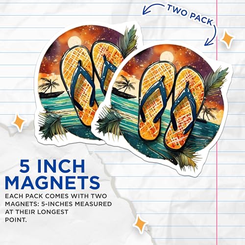 (2 Pack) Colorful Flip-Flop Beach Magnets Magnets - Tropical Summer Vibe - 5" On Longest Side - Made in USA - Sticks to Refrigerators & Metal Surfaces - MAG9329