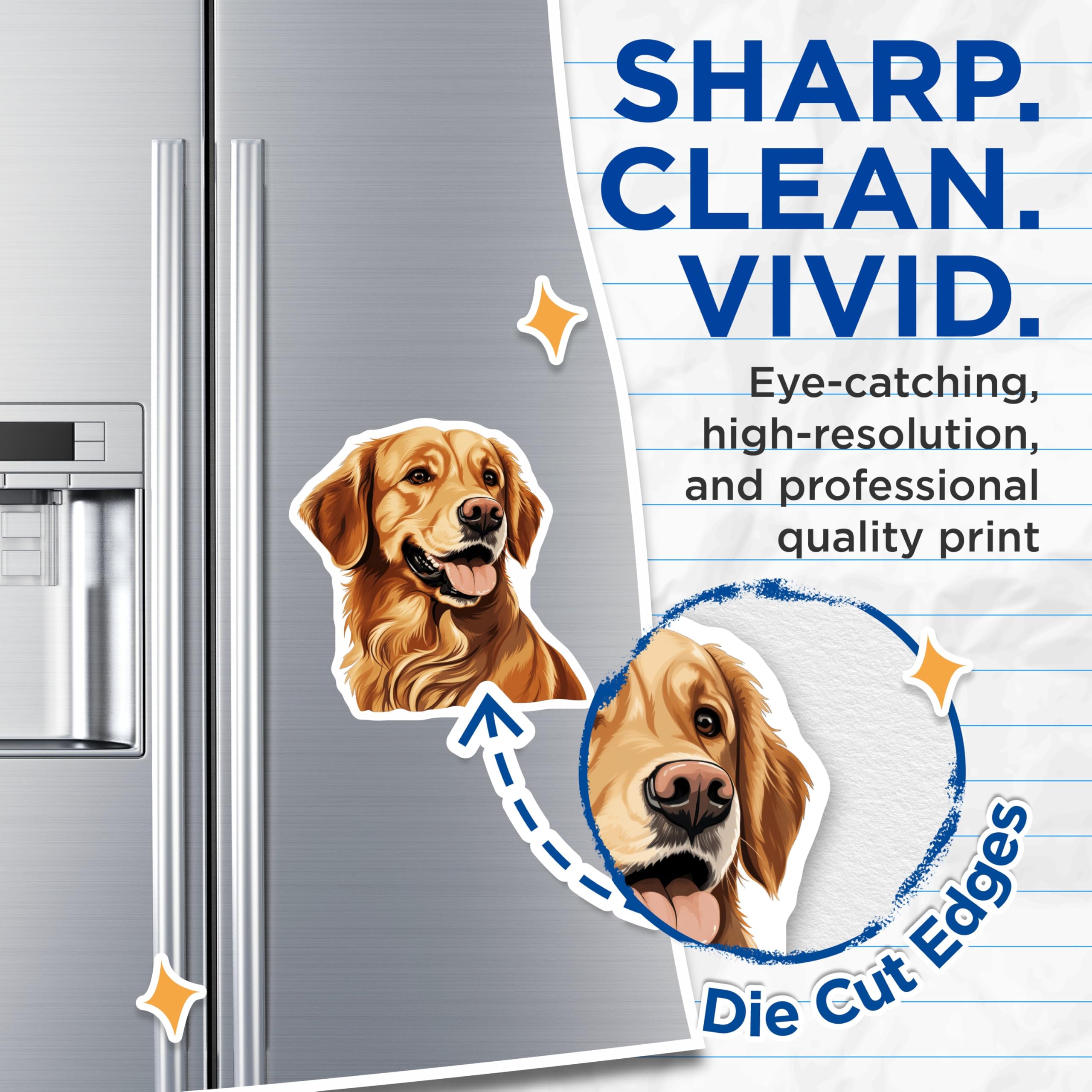 (2 Pack) Golden Retriever Dog Magnets - Friendly Happy Canine Art - Pet Lover Refrigerator Decor - Animal Breed Collectibles - 5 Inches On Longest Side - Thick Durable Magnet - Made in USA - MAG23394