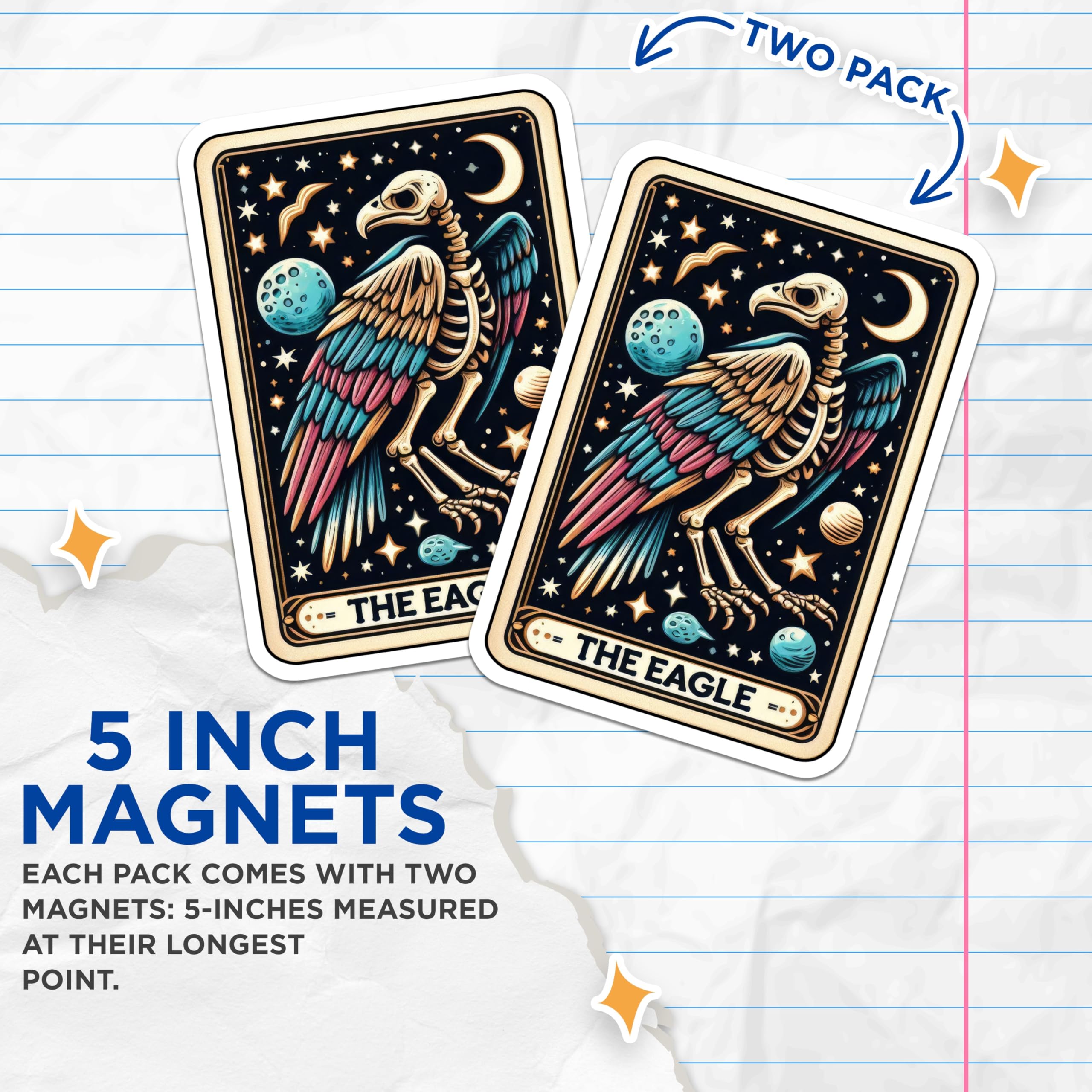 (2 Pack) Eagle Vulture Skeleton Magnets - Mystical Tarot Card Art - Celestial Bird Bone Design - Spiritual Witchy Decor - 5 Inches On Longest Side - Thick Durable Magnet - Made in USA - MAG21018