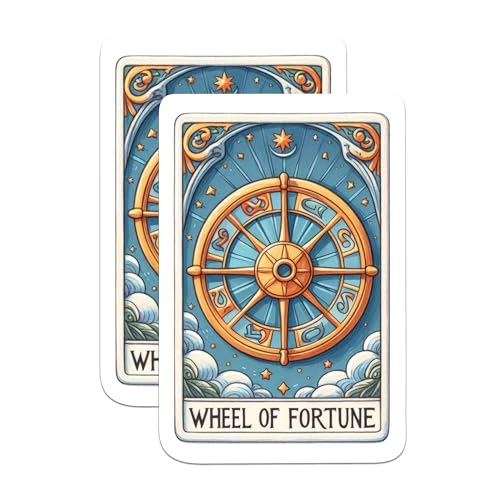 (2 Packs) Wheel of Fortune Tarot Card Stickers - Tarot Card Spiritual Metaphysical Decals - 5 Inches On Longest Side - Premium Vinyl Decal - Sticks to Any Smooth Flat Surface - Made in USA - BMCS2253