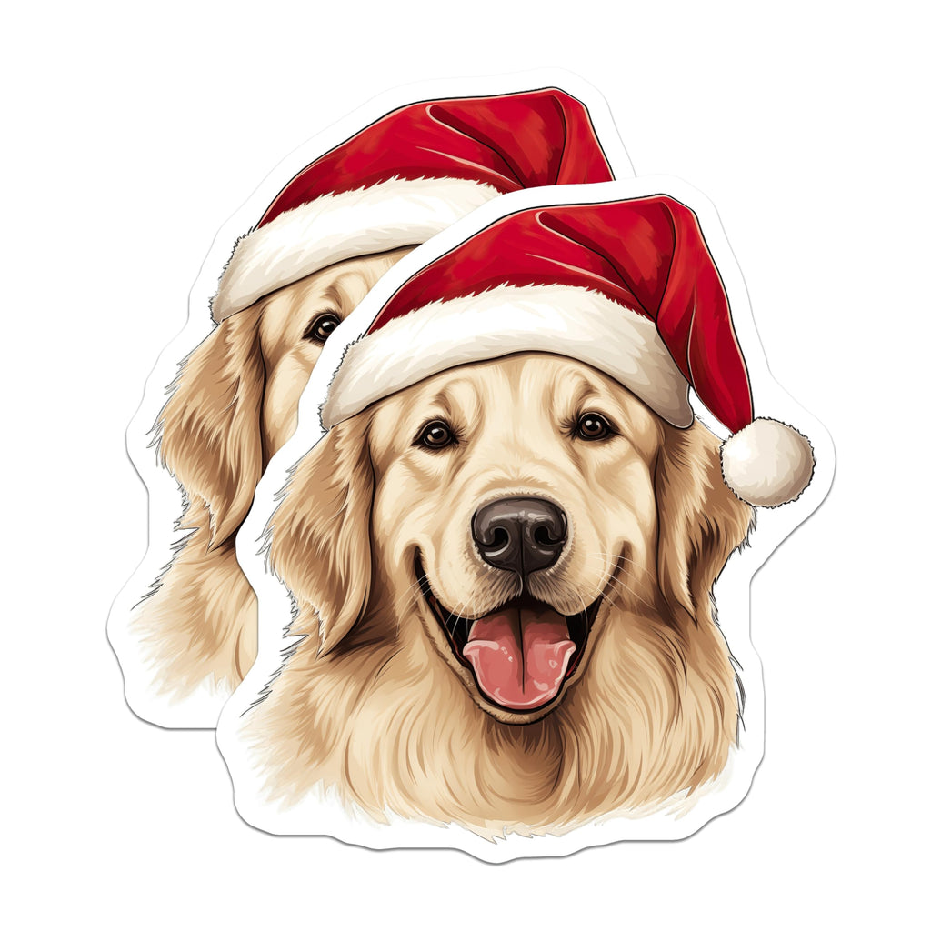 (2 Pack) Golden Retriever Santa Dog Magnets - Christmas Holiday Decor - Festive Pet Lover Magnet for Fridge - 5 Inches On Longest Side - Thick Durable Magnet - Made in USA - MAG23694
