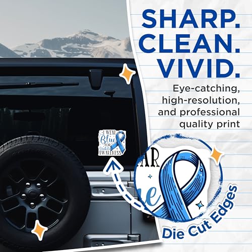 (2 Pack) Diabetes Awareness Stickers - Blue Ribbon Stickers - Support Health Cause Stickers - 5" On Longest Side - Sticks to Smooth Flat Surfaces - Made in USA - BMCS3818