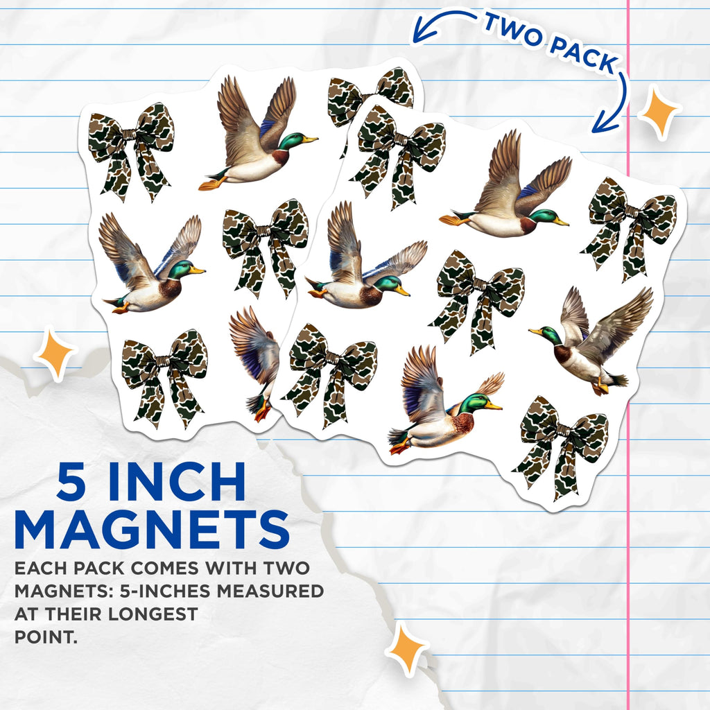 (2 Pack) Mallard Duck Hunting Magnets - Camo Bow Hunter Decor - Outdoor Wildlife Enthusiast Art - 5 Inches On Longest Side - Thick Durable Magnet - Made in USA - MAG21790