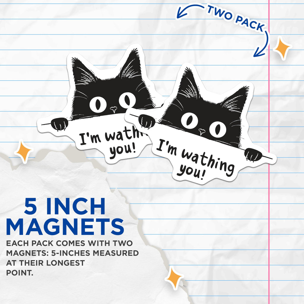 (2 Pack) Funny Cat Magnets - I'm Watching You - Cute Animal - Cat Meme - Kitchen Decor Magnets - 5" On Longest Side - for Cars, Refrigerators, Toolboxes, Lockers - Made in USA BMCS3456