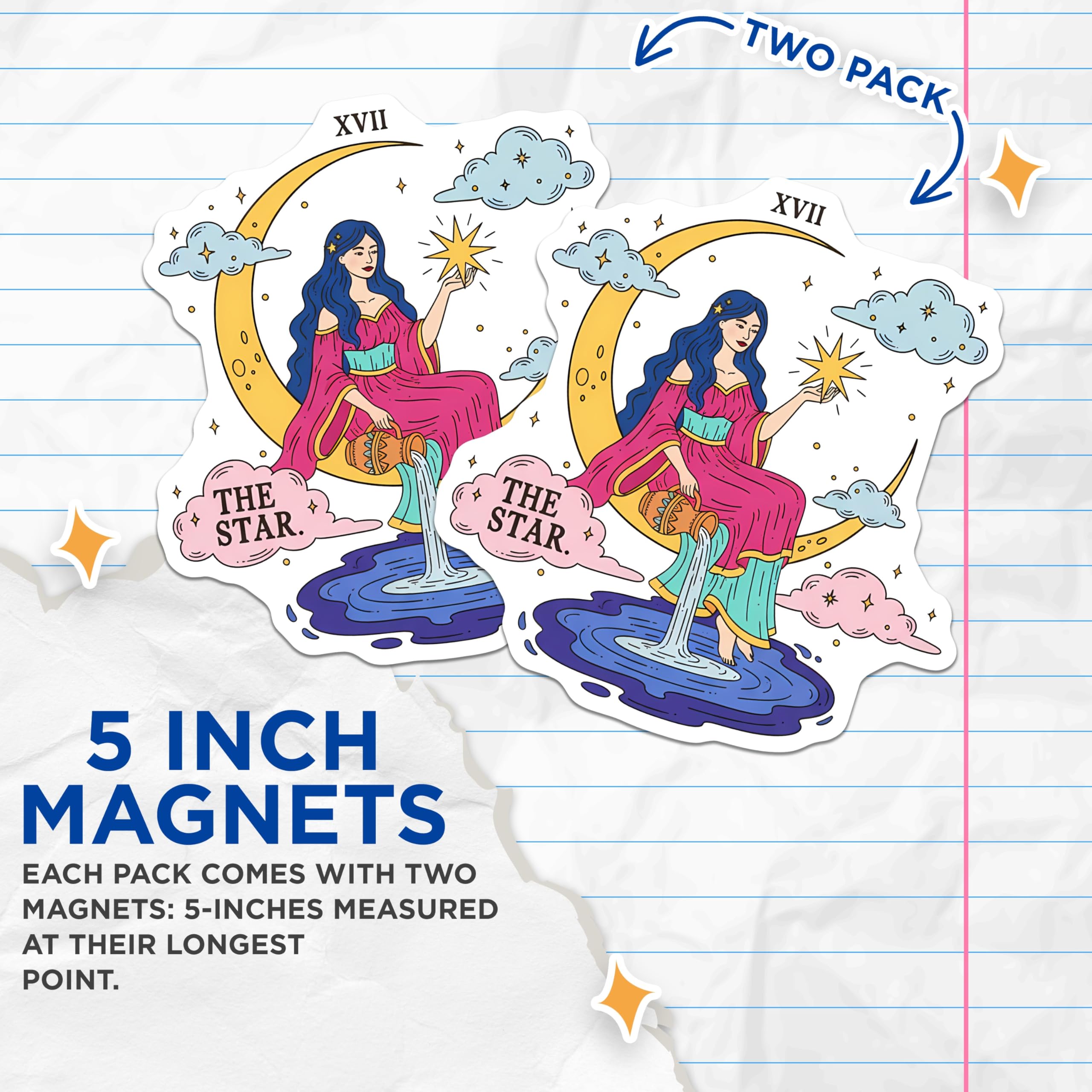 (2 Pack) The Star Tarot Card Magnets - Mystical XVII Oracle Art - Celestial Hope Inspiration - Spiritual Witchy Home Decor - 5 Inches On Longest Side - Thick Durable Magnet - Made in USA - MAG20320