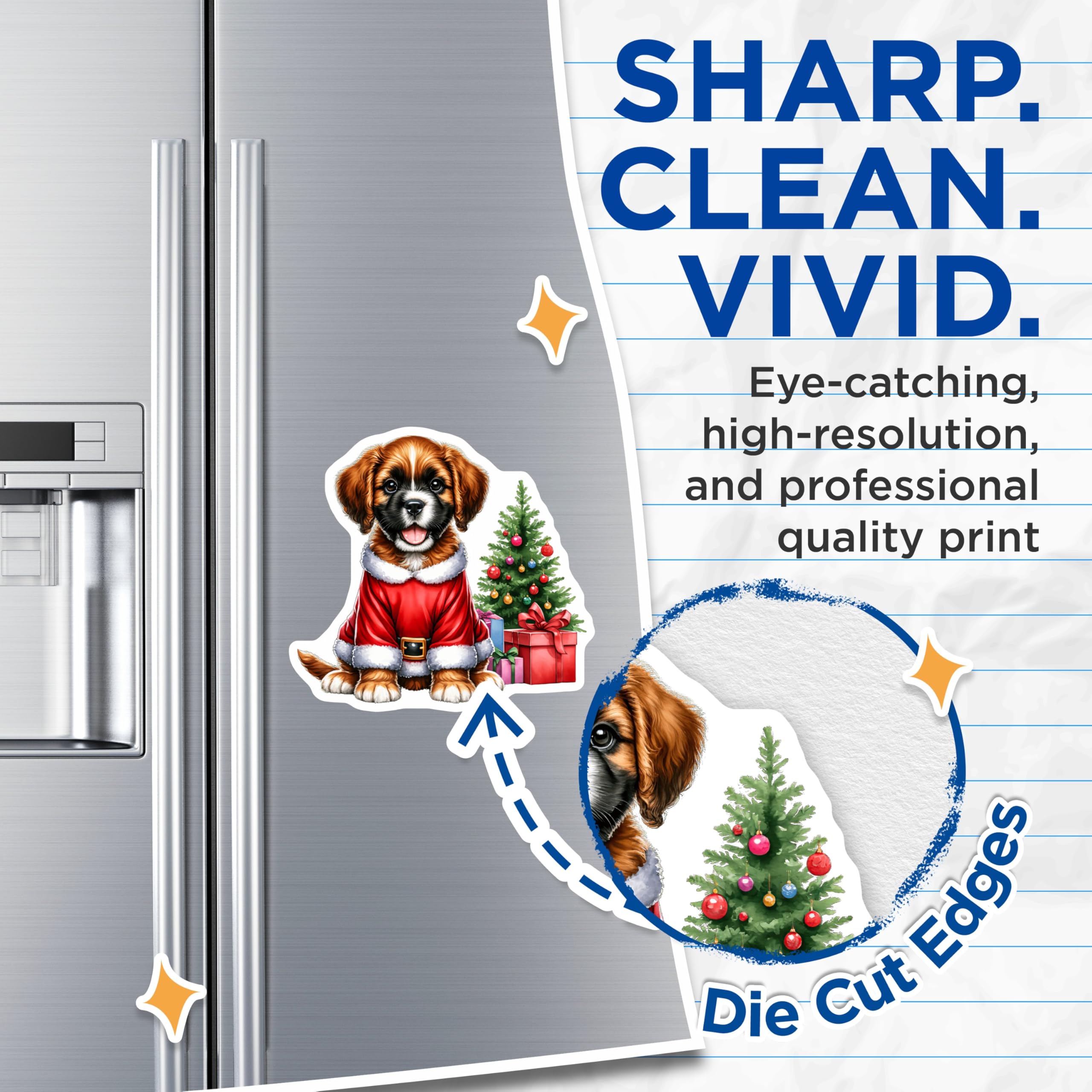 (2 Pack) Christmas Puppy Magnets - Santa Dog Holiday Decor - Cute Animal Refrigerator Magnets - 5 Inches On Longest Side - Thick Durable Magnet - Made in USA - MAG28325