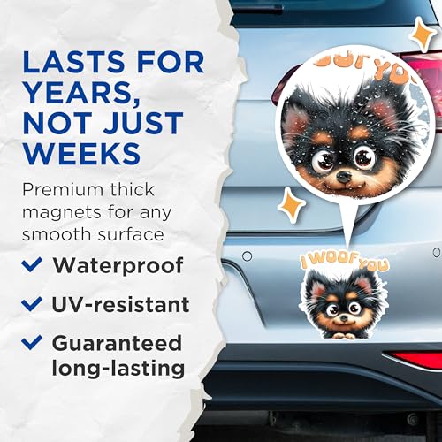 (2 Packs) I Woof You Cute Dog Breed Magnets - Fluffy Dog Breed Magnets - 5 Inches On Longest Side - Premium Magnet - for Fridges, Toolboxes, Cars - Made in USA - MAG2362