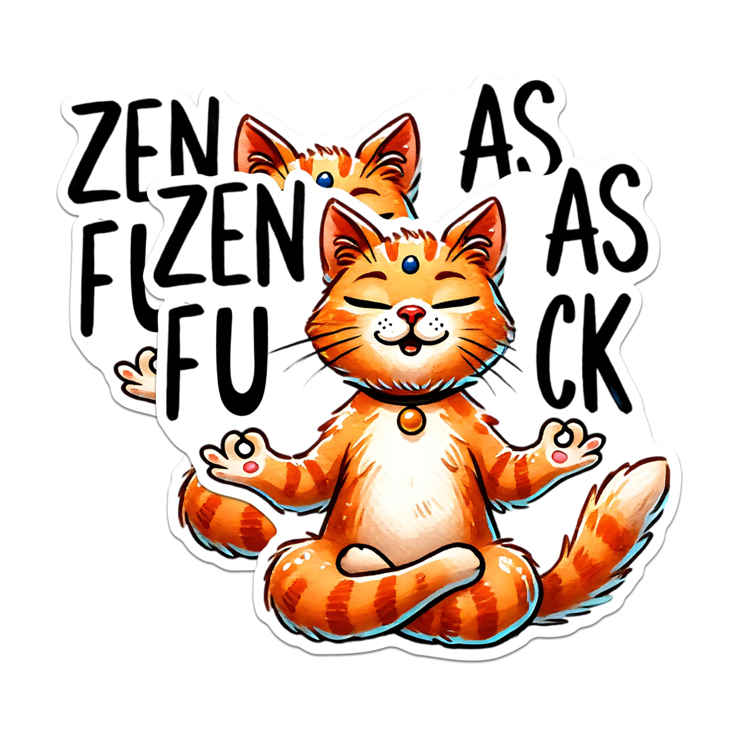 (2 Packs) Zen As F*** Magnets - Funny Sarcastic Humor Cat Lover Mom Meditating Magnets - 5 Inches On Longest Side - Premium Magnet - for Fridges, Toolboxes, Cars - Made in USA - MAG2425