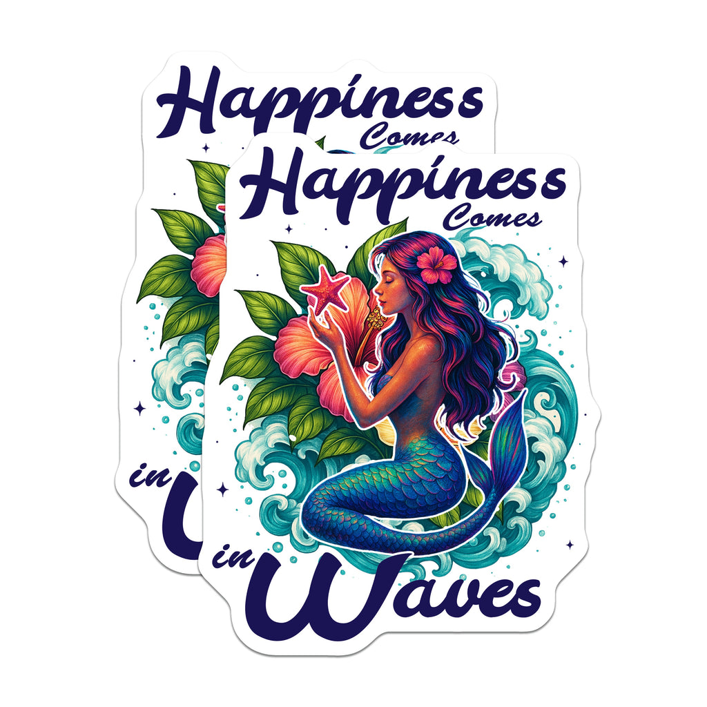 (2 Pack) Mermaid Magnets - Ocean Decor - Beach Vibes - Happiness Quote - Coastal Home Accent - Refrigerator Artwork - 5 Inches On Longest Side - Thick Durable Magnet - Made in USA - MAG38525