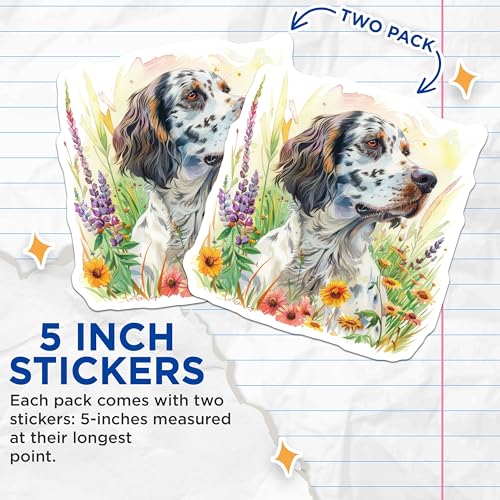 (2 Pack) Dog Art Stickers - Watercolor Flower Dog Decals - Cute Pet Lover Stickers - 5" On Longest Side - Sticks to Smooth Flat Surfaces - Made in USA - BMCS6491