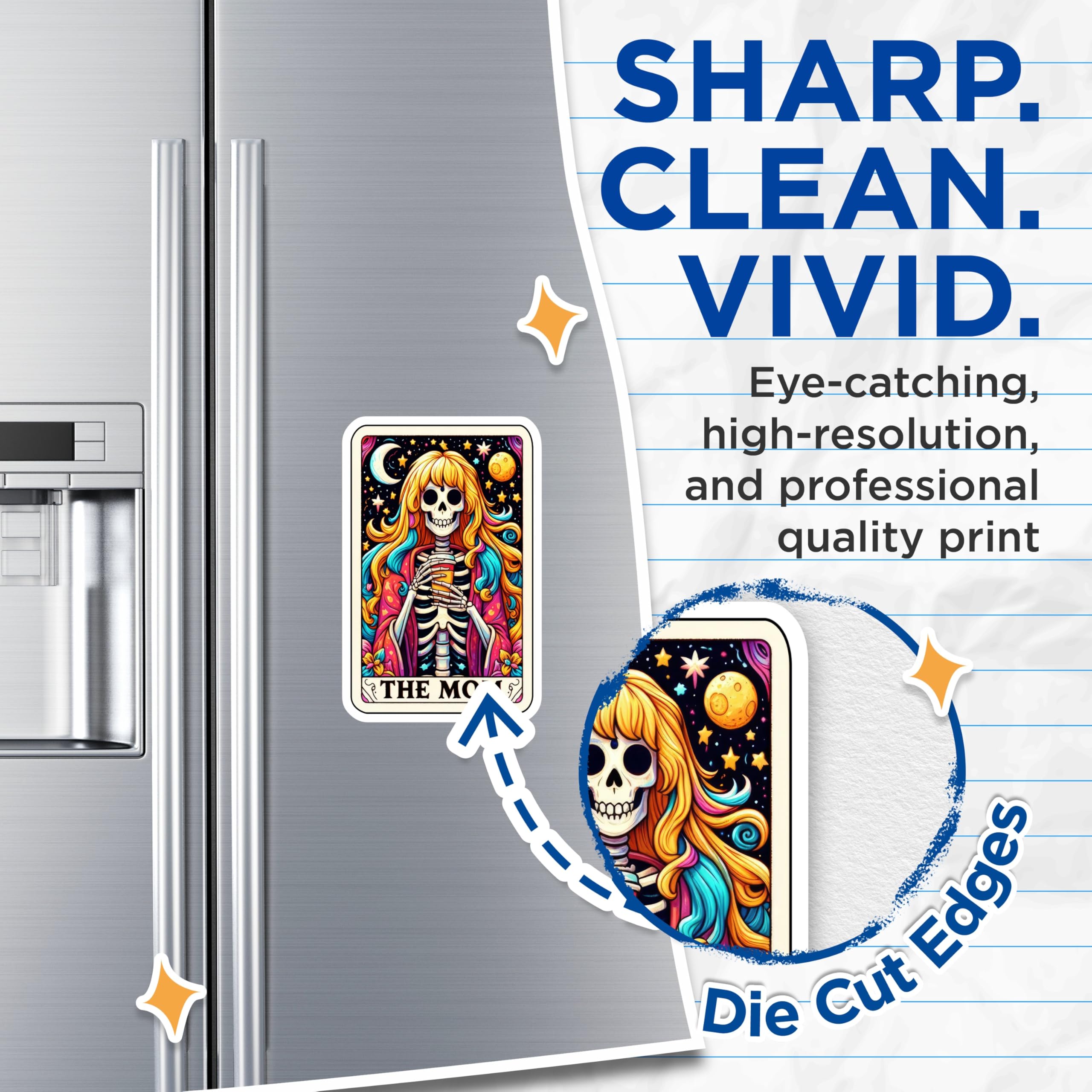 (2 Pack) Tired Mom Skeleton Magnets - Colorful Tarot Card Art - Funny Motherhood Fridge Decor - 5 Inches On Longest Side - Thick Durable Magnet - Made in USA - MAG20745