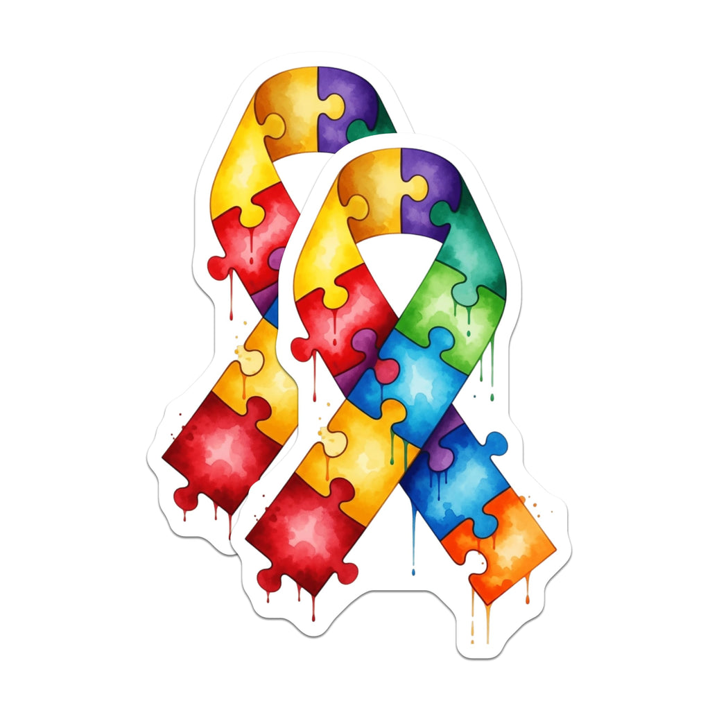 (2 Pack) Autism Awareness Magnets - Puzzle Piece Ribbon Support - Neurodiversity Acceptance Decor - 5 Inches On Longest Side - Thick Durable Magnet - Made in USA - MAG20266
