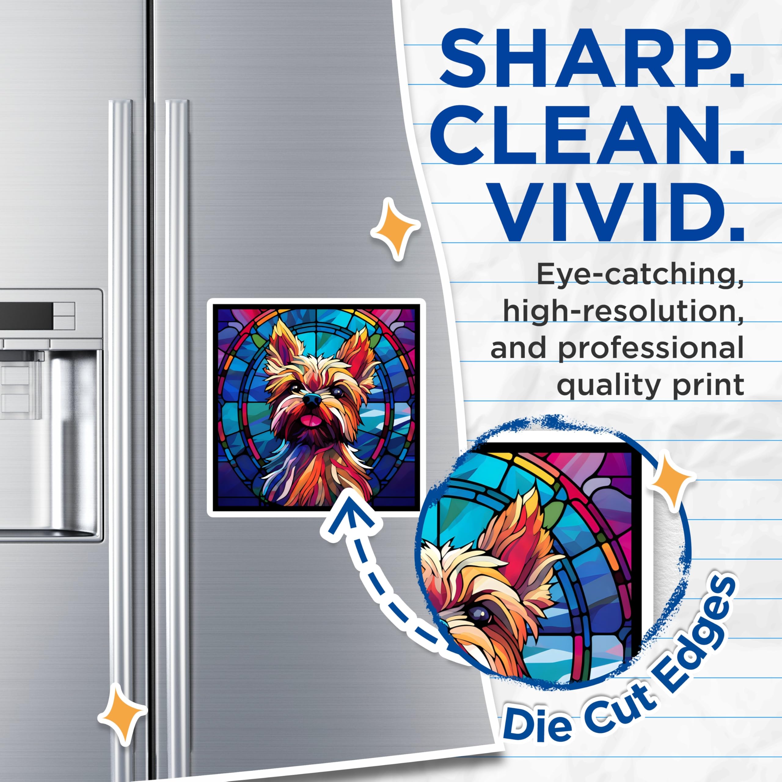 (2 Pack) Yorkshire Terrier Magnets - Stained Glass Dog - Unique Fridge Home Decor - 5" On Longest Side - Premium Magnet - for Cars, Refrigerators, Toolboxes, Lockers - Made in USA - MAG14697