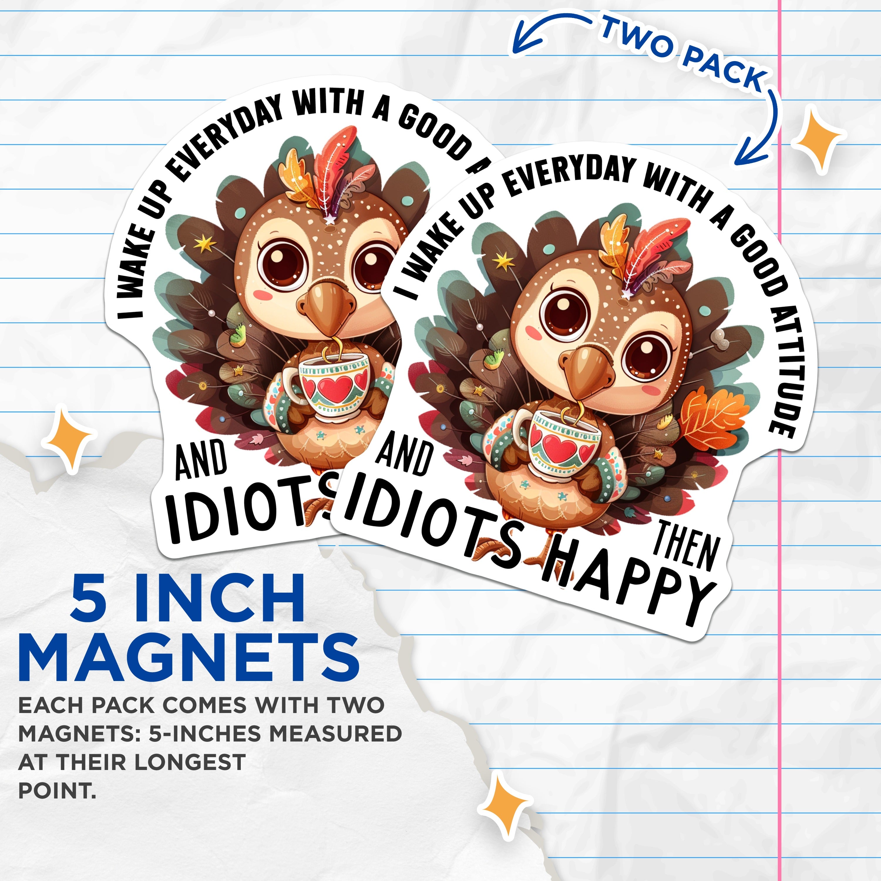 (2 Pack) Sarcastic Turkey Coffee Magnets - Funny Attitude Quote Fridge Decor - Thanksgiving Fall Office Humor - 5 Inches On Longest Side - Thick Durable Magnet - Made in USA - MAG39252