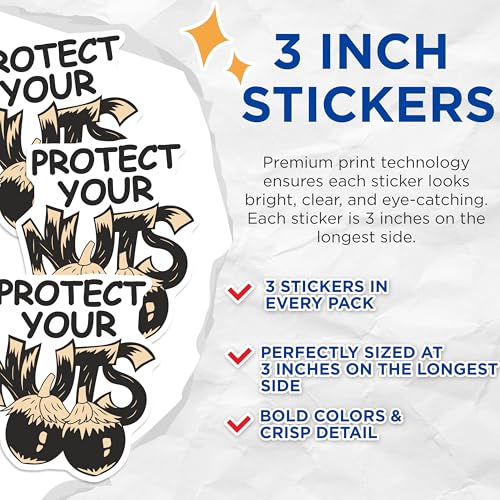 (3 Pack) Protect Your Nuts Decals - Funny Eggplant - Laptop Car Decals - 3 Inches On Longest Side - Easy Peel & Apply - Made in USA - 3MCS7921