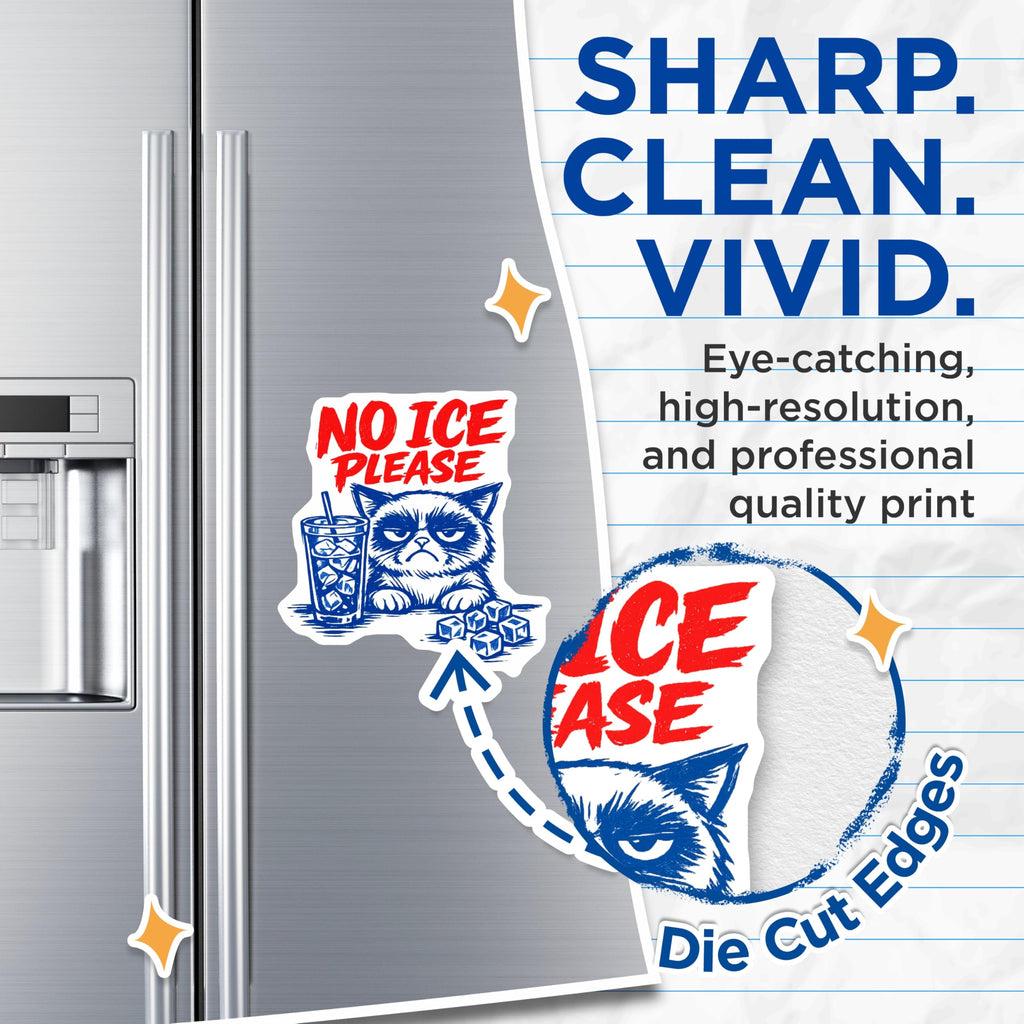 (2 Pack) Grumpy Cat No Ice Magnets - Funny Cat Meme Decor - Kitchen Refrigerator Locker Magnet - 5 Inches On Longest Side - Thick Durable Magnet - Made in USA - MAG23188