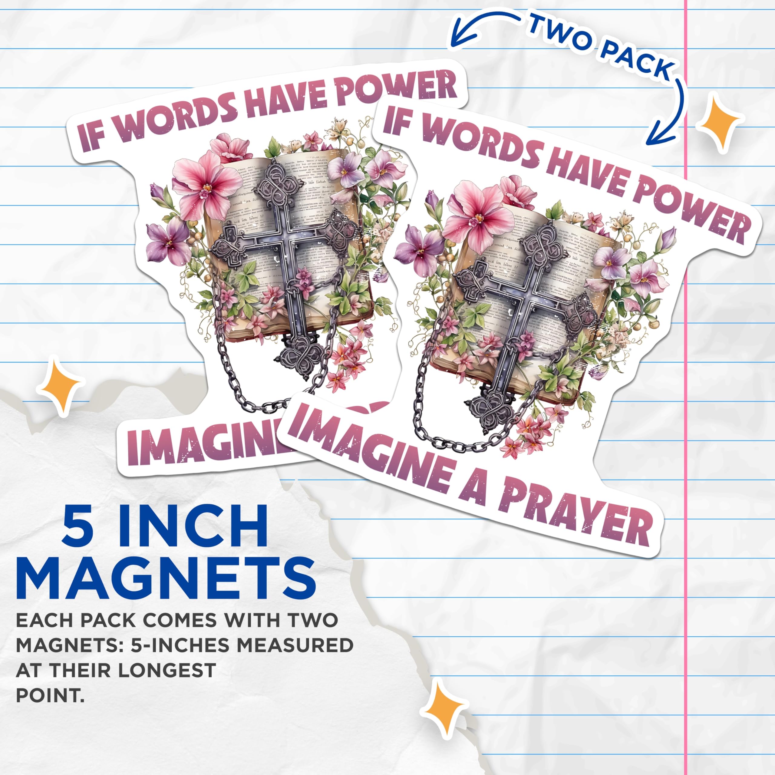 (2 Pack) Prayer Power Magnets - Christian Faith Decor - Inspirational Scripture Art - 5 Inches On Longest Side - Thick Durable Magnet - Made in USA - MAG27593