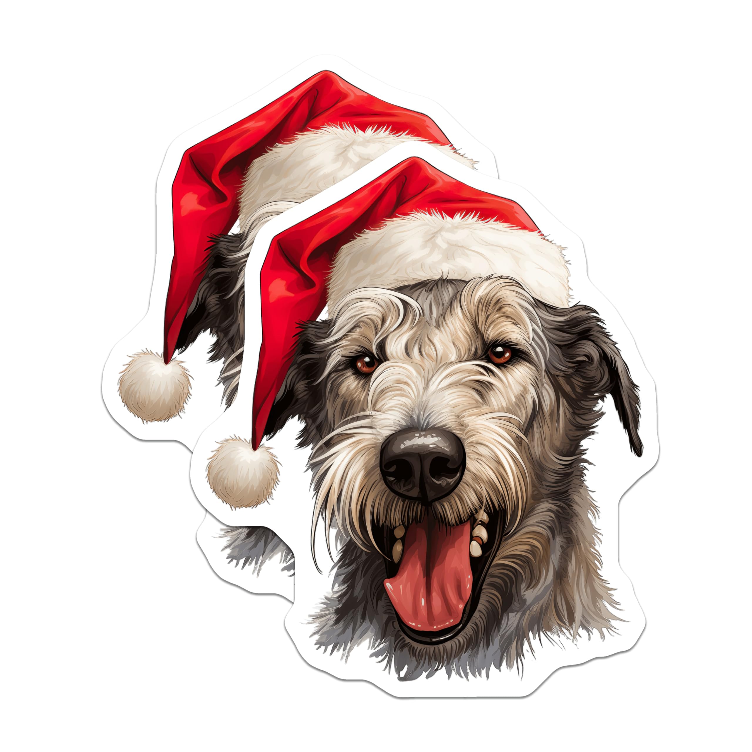 (2 Pack) Christmas Dog Magnets - Santa Hat Pet Decor - Happy Dog Refrigerator Accent - 5 Inches On Longest Side - Thick Durable Magnet - Made in USA - MAG25793