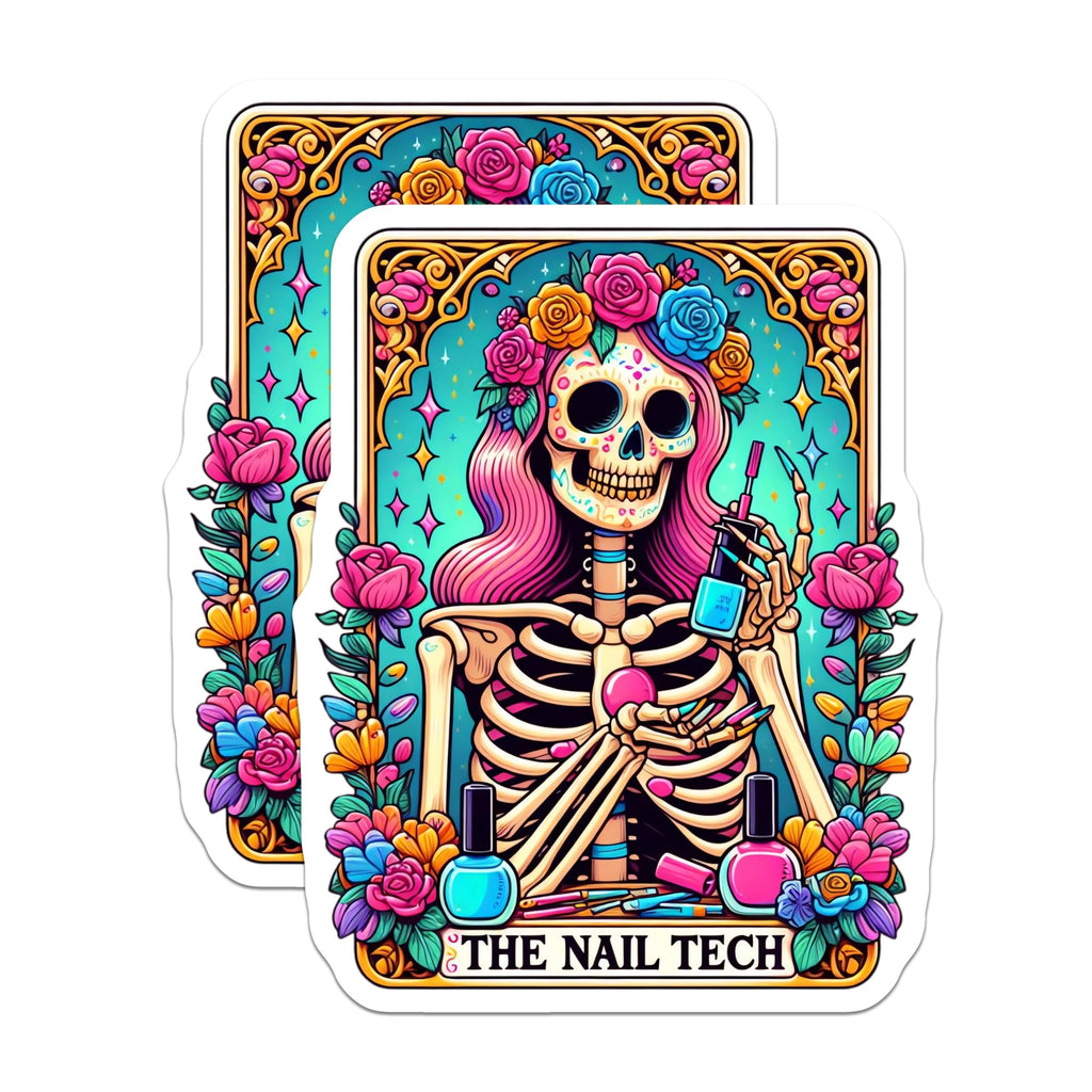 (2 Pack) Nail Tech Magnets - Sugar Skull Skeleton Art - Day of the Dead Nail Artist Decor - Manicurist Beauty Studio - 5 Inches On Longest Side - Thick Durable Magnet - Made in USA - MAG24445