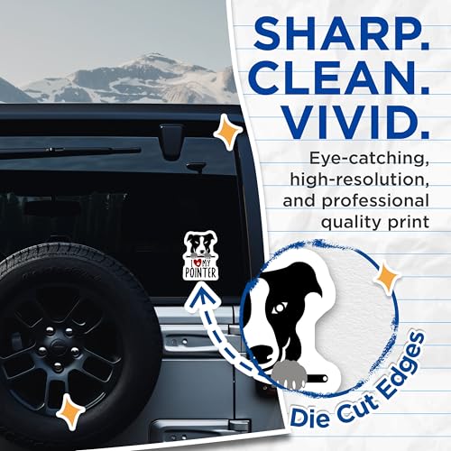 (2 Pack) Pointer Dog Lover Stickers - I Love My Pointer Stickers Ã¢â‚¬â€œ Dog Breed Decal Stickers - 5" On Longest Side - Sticks to Smooth Flat Surfaces - Made in USA - BMCS4307