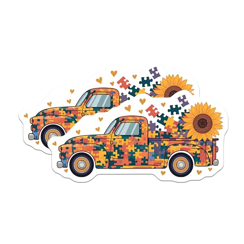 (2 Pack) Sunflower Art Magnet - Heart Puzzle Pieces - 5" On Longest Side - Sticks to Smooth Flat Surfaces - Made in USA - MAG9848