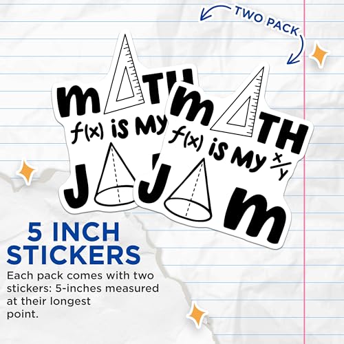 (2 Pack) Math is My Jam Stickers - Math Teacher Gift - STEM Education Stickers for Classroom - 5" On Longest Side - Sticks to Smooth Flat Surfaces - Made in USA - BMCS5742