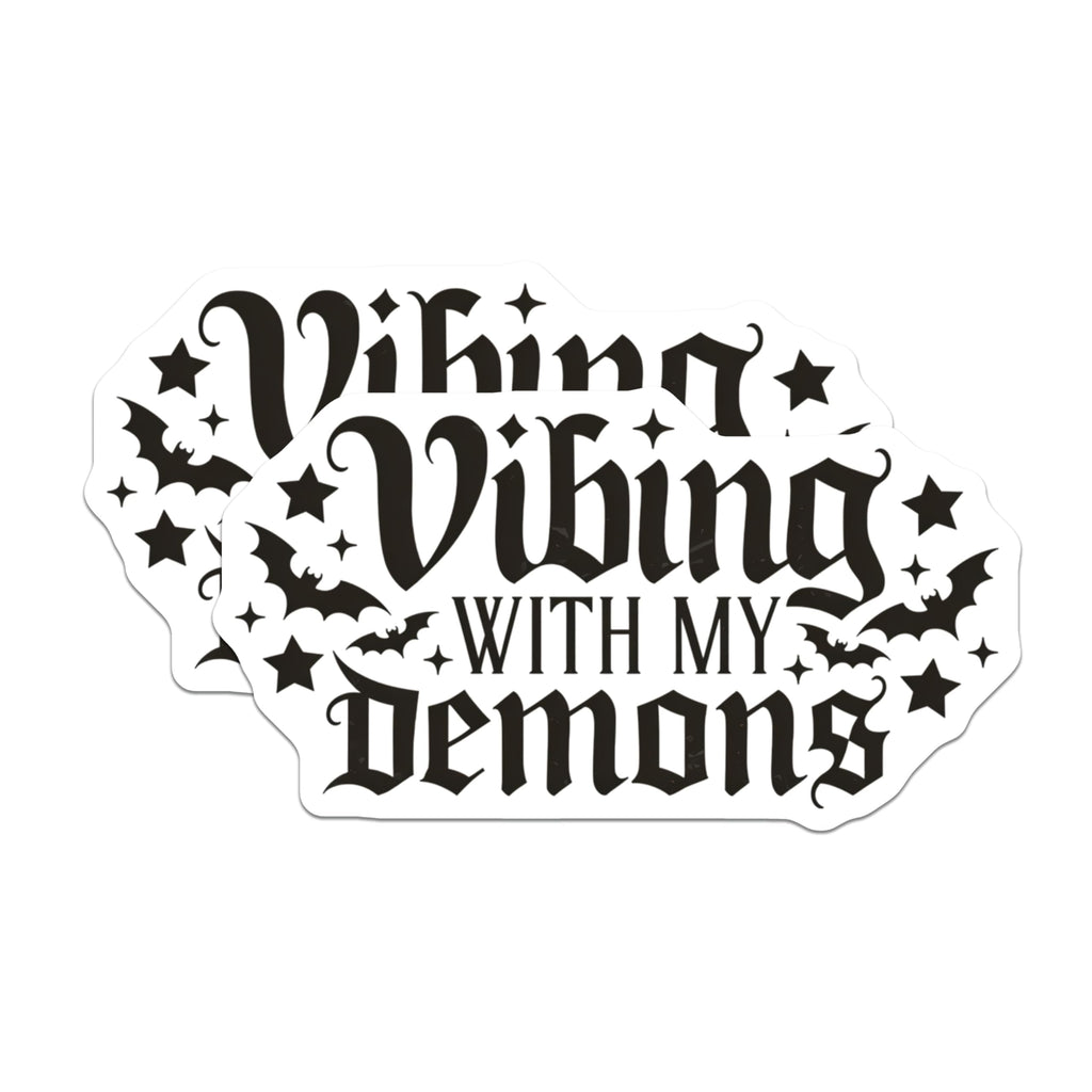 (2 Pack) Viking with My Demons Magnets - Gothic Bat Decor - Spooky Funny Sayings - Halloween Refrigerator Accent - 5 Inches On Longest Side - Thick Durable Magnet - Made in USA - MAG21436