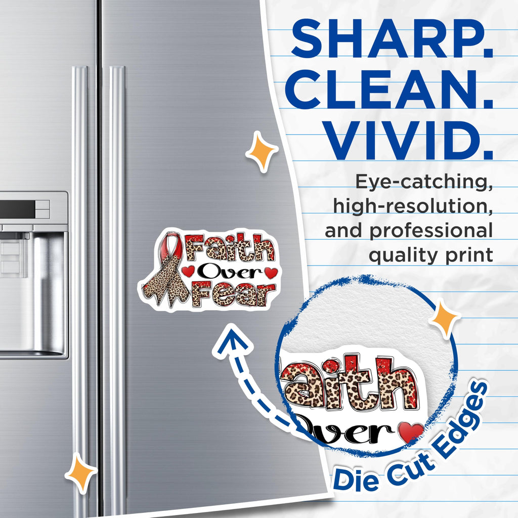 (2 Pack) Faith Over Fear Magnets - Inspirational Saying - Leopard Print Ribbon Fridge Decor - 5" On Longest Side - Premium Magnet - for Cars, Refrigerators, Toolboxes, Lockers - Made in USA - MAG18611