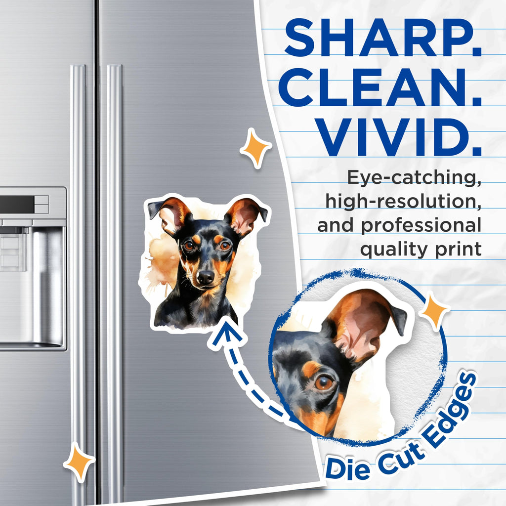 (2 Pack) Miniature Pinscher Magnets - Min Pin Dog Art - Watercolor Pet Lover Decor - 5 Inches On Longest Side - Thick Durable Magnet - Made in USA - MAG30389