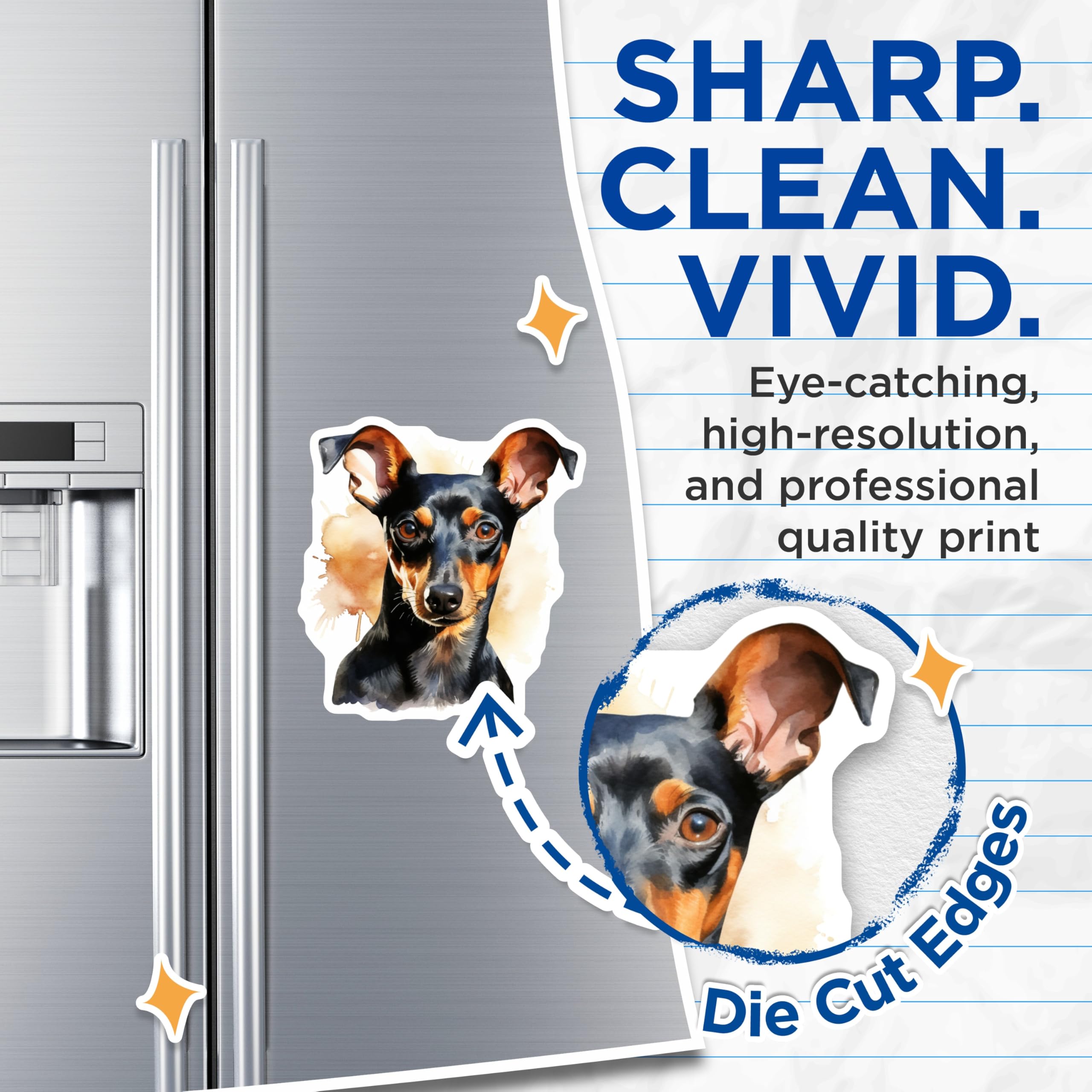 (2 Pack) Miniature Pinscher Magnets - Min Pin Dog Art - Watercolor Pet Lover Decor - 5 Inches On Longest Side - Thick Durable Magnet - Made in USA - MAG30389