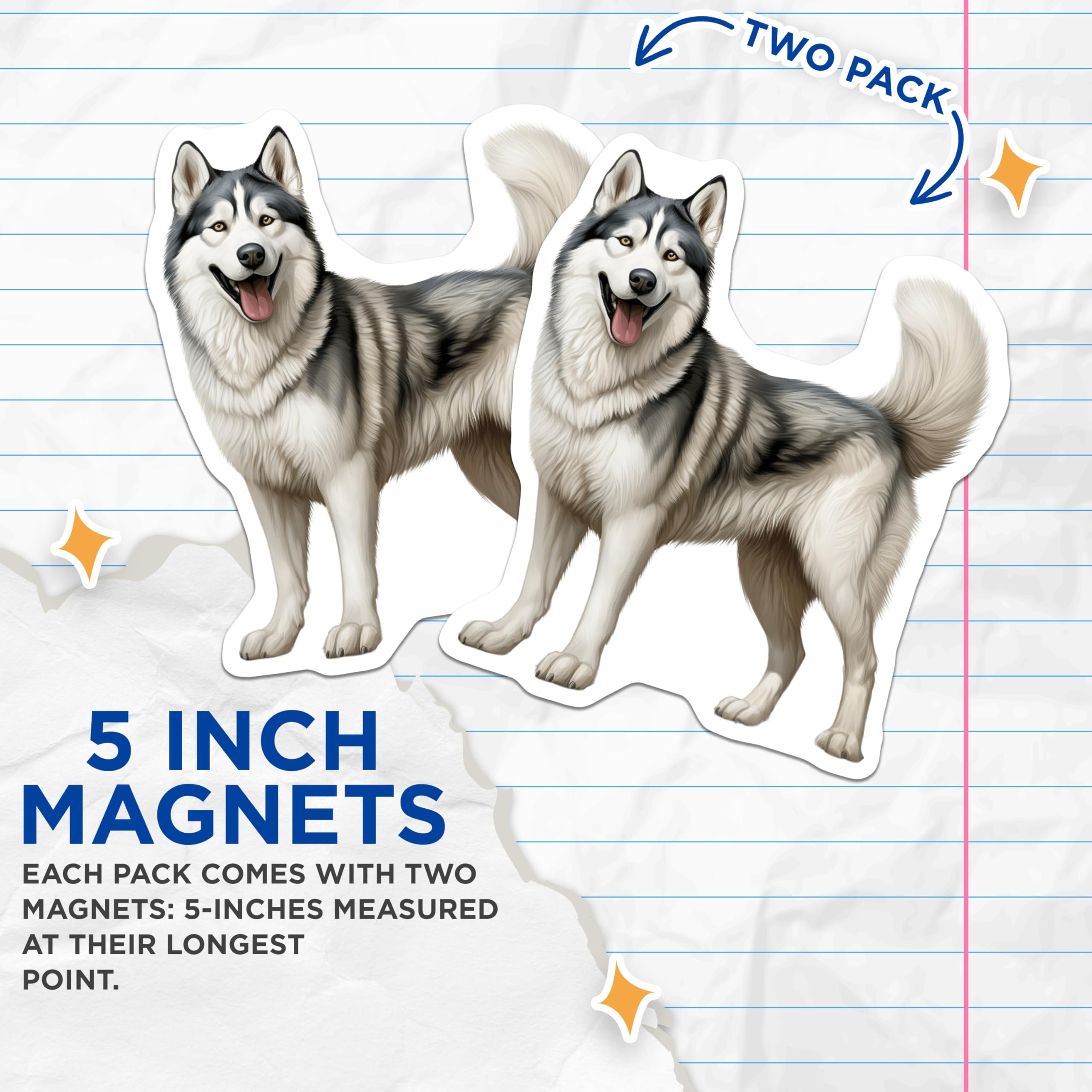 (2 Pack) Siberian Husky Magnets - Smiling Happy Husky Dog Decor - Pet Animal Fridge Locker Magnet - 5 Inches On Longest Side - Thick Durable Magnet - Made in USA - MAG24674