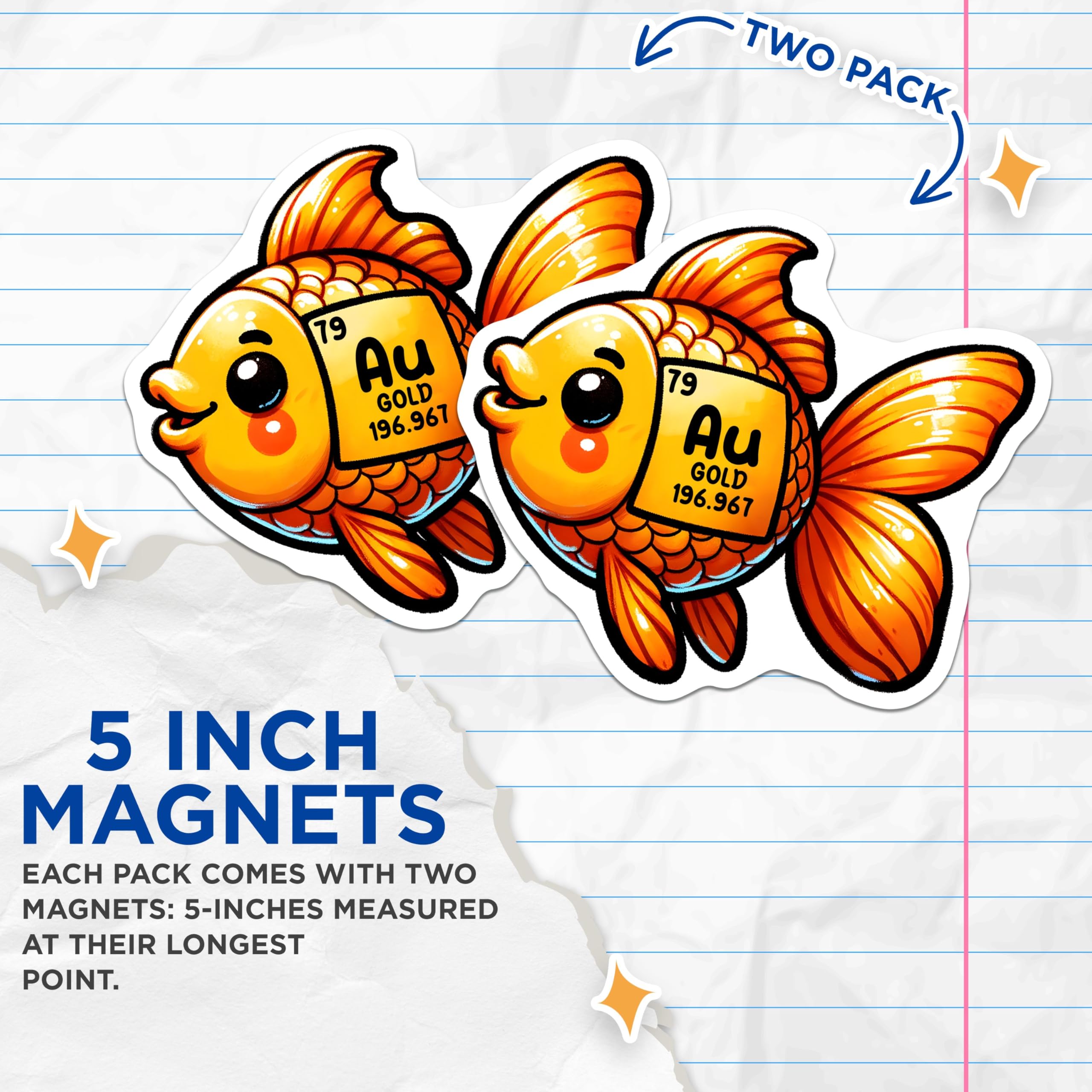 (2 Pack) Gold Fish Magnets - 5" On Longest Side - for Cars, Fridges, Toolboxes - Made in USA - MAG8016