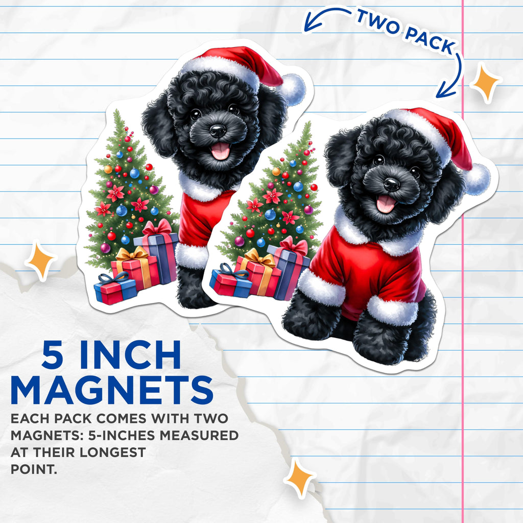 (2 Pack) Adorable Christmas Poodle Magnets - Festive Dog Lover Decor - Holiday Kitchen Refrigerator Magnets - 5 Inches On Longest Side - Thick Durable Magnet - Made in USA - MAG28715