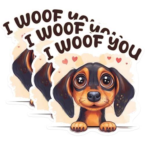 (3 Pack) Woof You Decals - Puppy Love Sticker - Cute Dog Laptop Decal - 3 Inches On Longest Side - Easy Peel & Apply - Made in USA - 3MCS1219