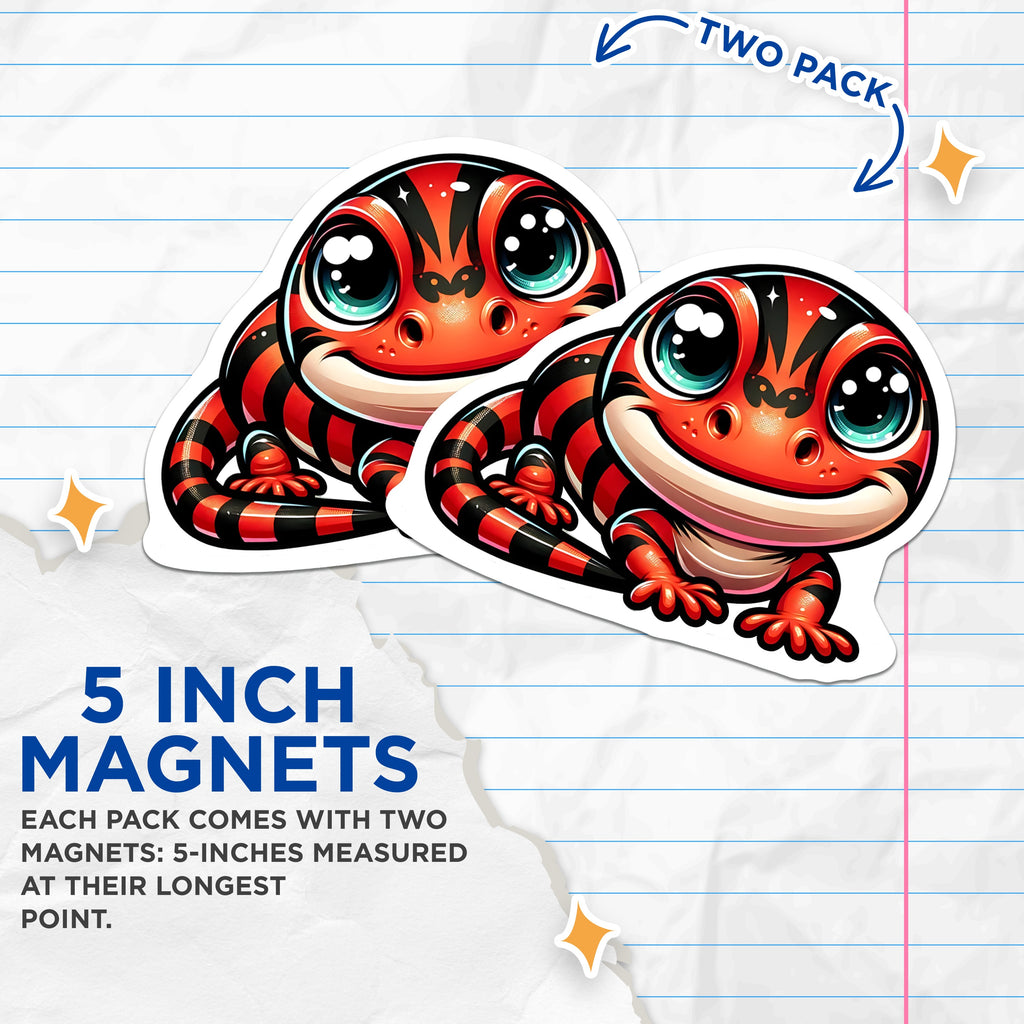 (2 Pack) Cute Gecko Magnets - Kawaii Lizard Decor - Smiling Reptile Animal Fridge Locker - 5 Inches On Longest Side - Thick Durable Magnet - Made in USA - MAG36748
