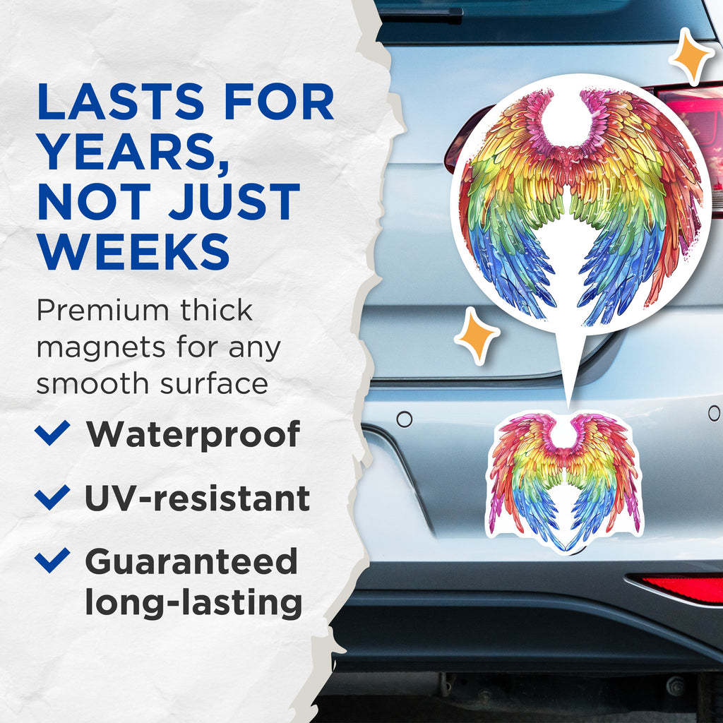 (2 Pack) Rainbow Wings Magnets - LGBTQ Pride Decor - Fantasy Art Aesthetic Fridge Magnets - 5 Inches On Longest Side - Thick Durable Magnet - Made in USA - MAG36791